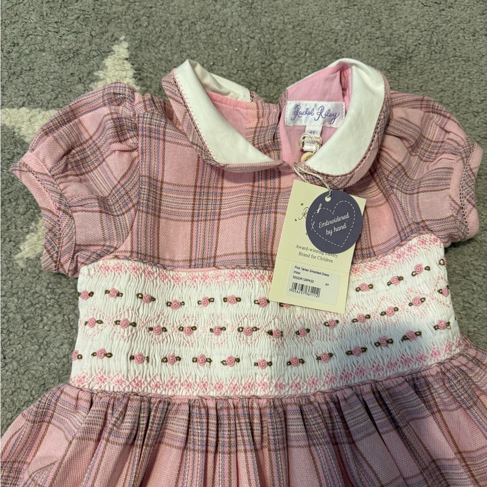 Rachel Riley Pink Tartan Smocked Kids Dress - Picture 2 of 2